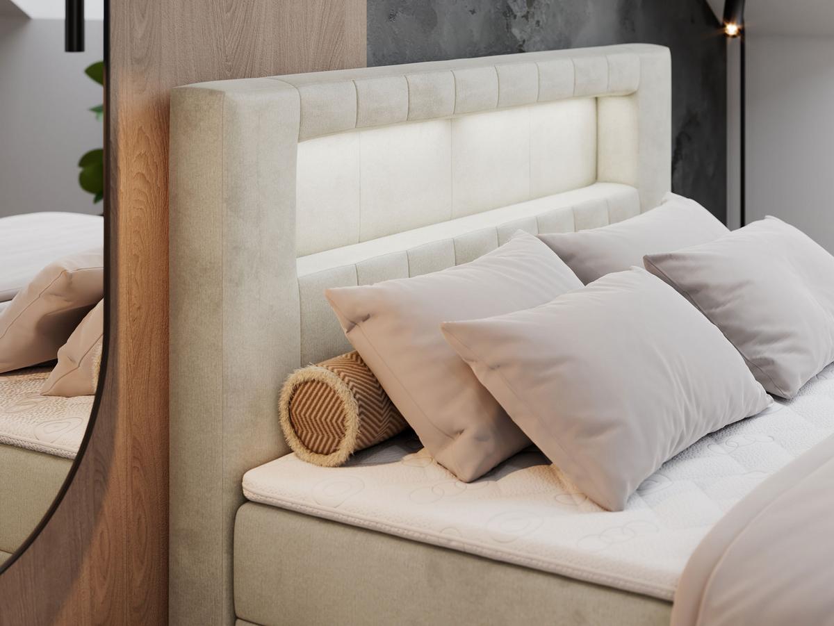 BOXBETT GOLD-5 LED 160/200 Beige Velvet - H3 - Beige, Holz/Textil (160/200cm) - MKS
