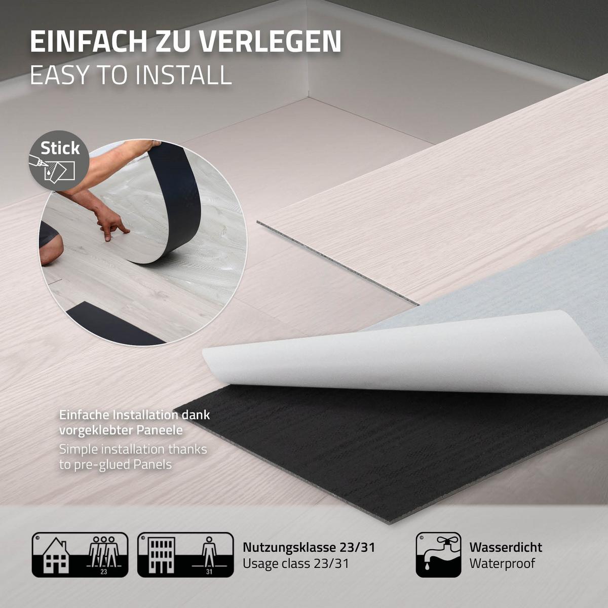 VINYLBODEN selbstklebend 2,23m²/16 Dielen Eiche Weiß - Weiß, Kunststoff (91.5/15.3/0.2cm) - ML-DESIGN
