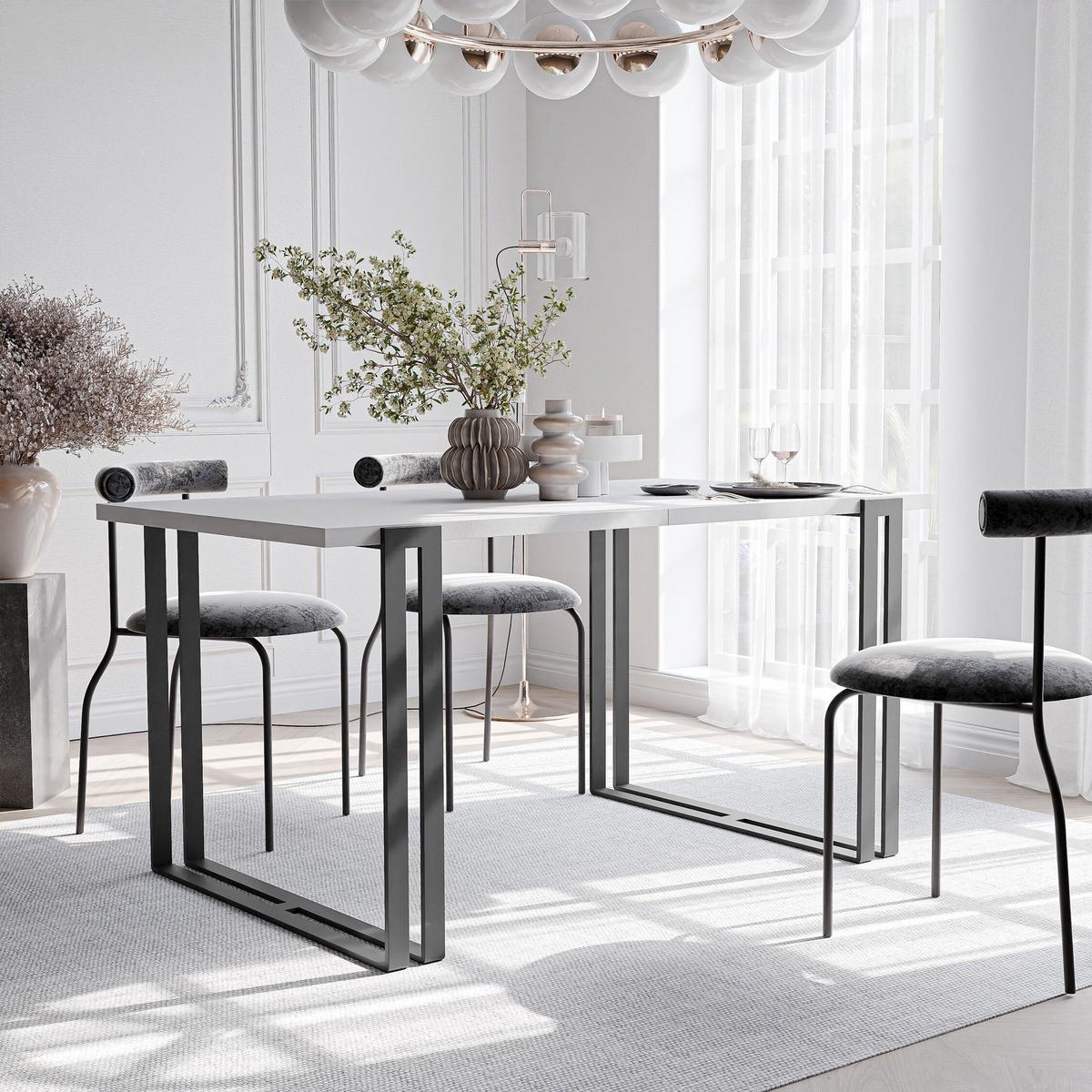 TISCH ausziehbar aus MDF, Weiß - Schwarz/Weiß, Holzwerkstoff (140/80/76cm) - Idohome
