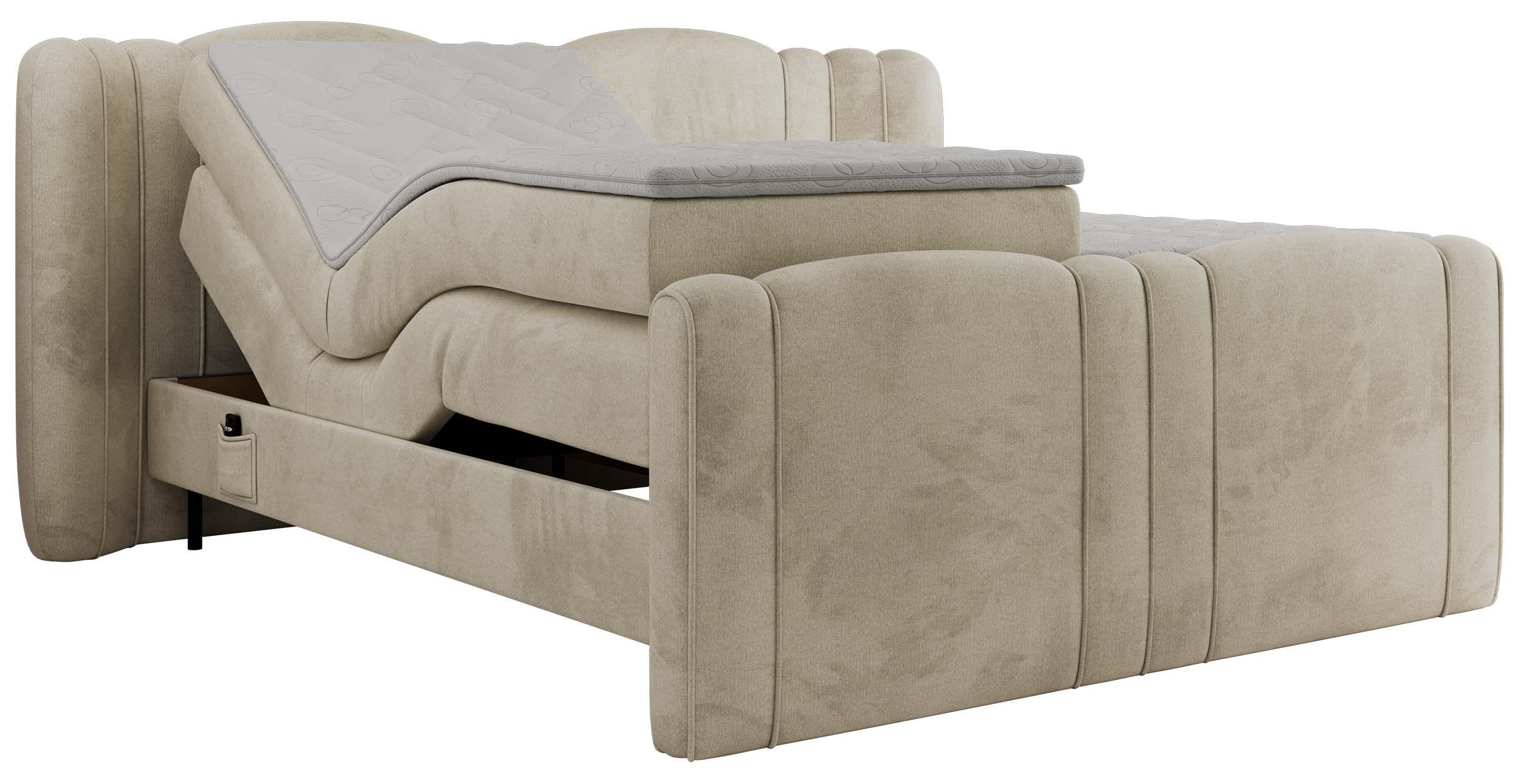 BOXBETT FORTINA 160/200 - Beige Velvet - H4 - Beige, Holz/Textil (160/200cm) - MKS