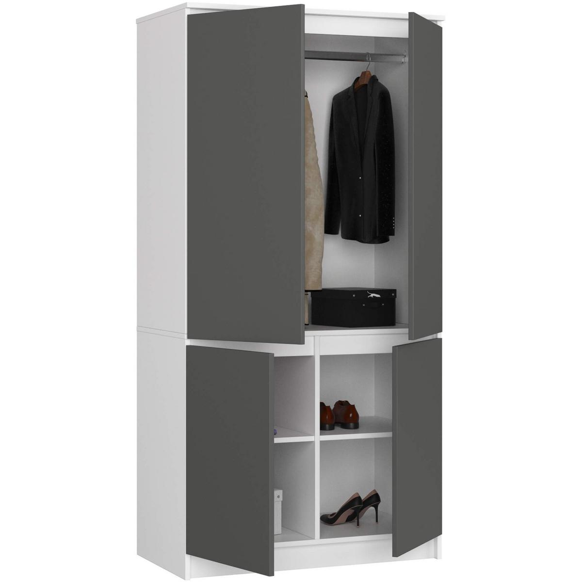KLEIDERSCHRANK Weiß, Graphit Grau 180/90/51 - Weiß, Holzwerkstoff (90/180/51cm) - RAUMHIRSCH FURNITURE