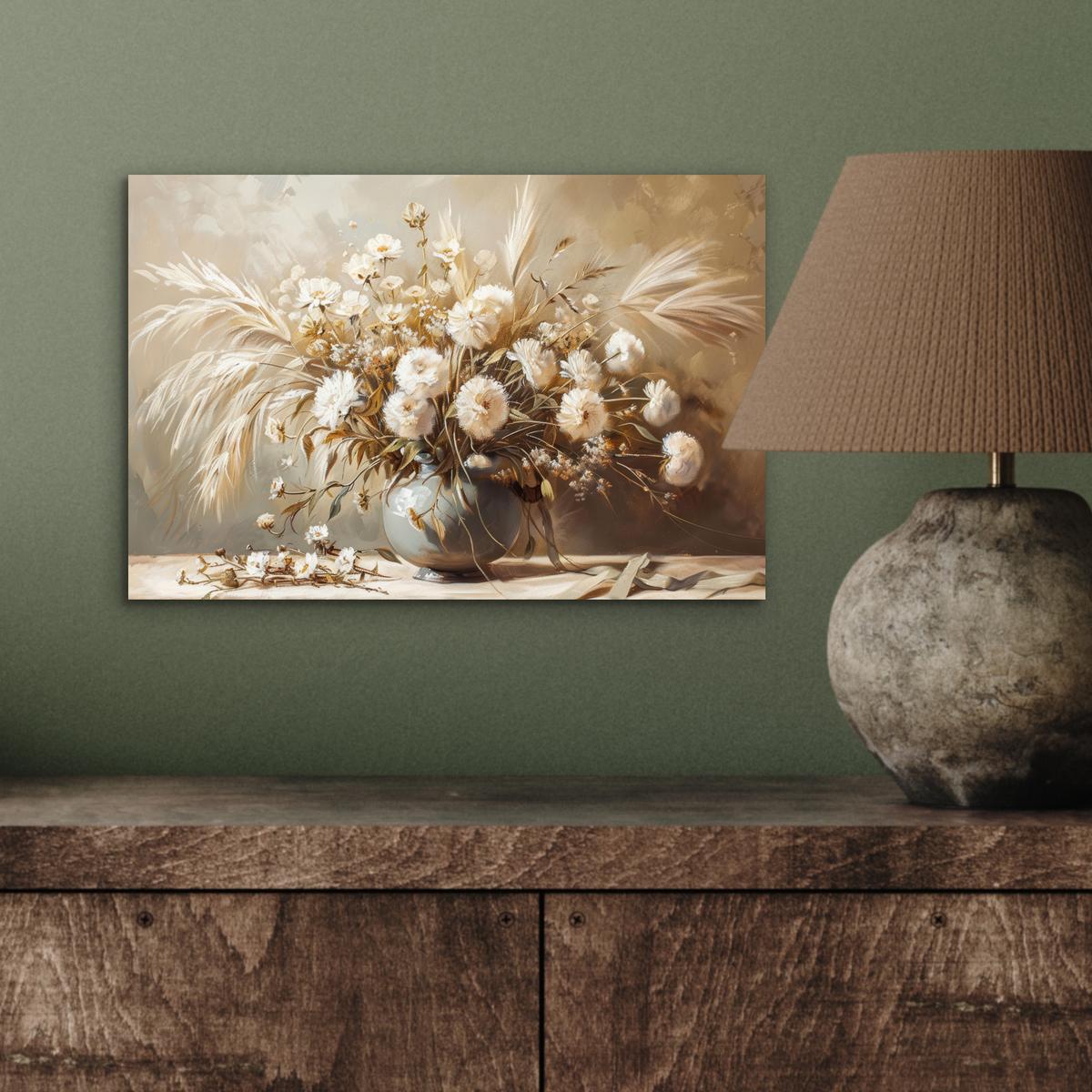 METALLBILD Blumen - Vase - Stilleben - Beige 30x20 cm - Creme, Metall (30/20cm) - MuchoWow