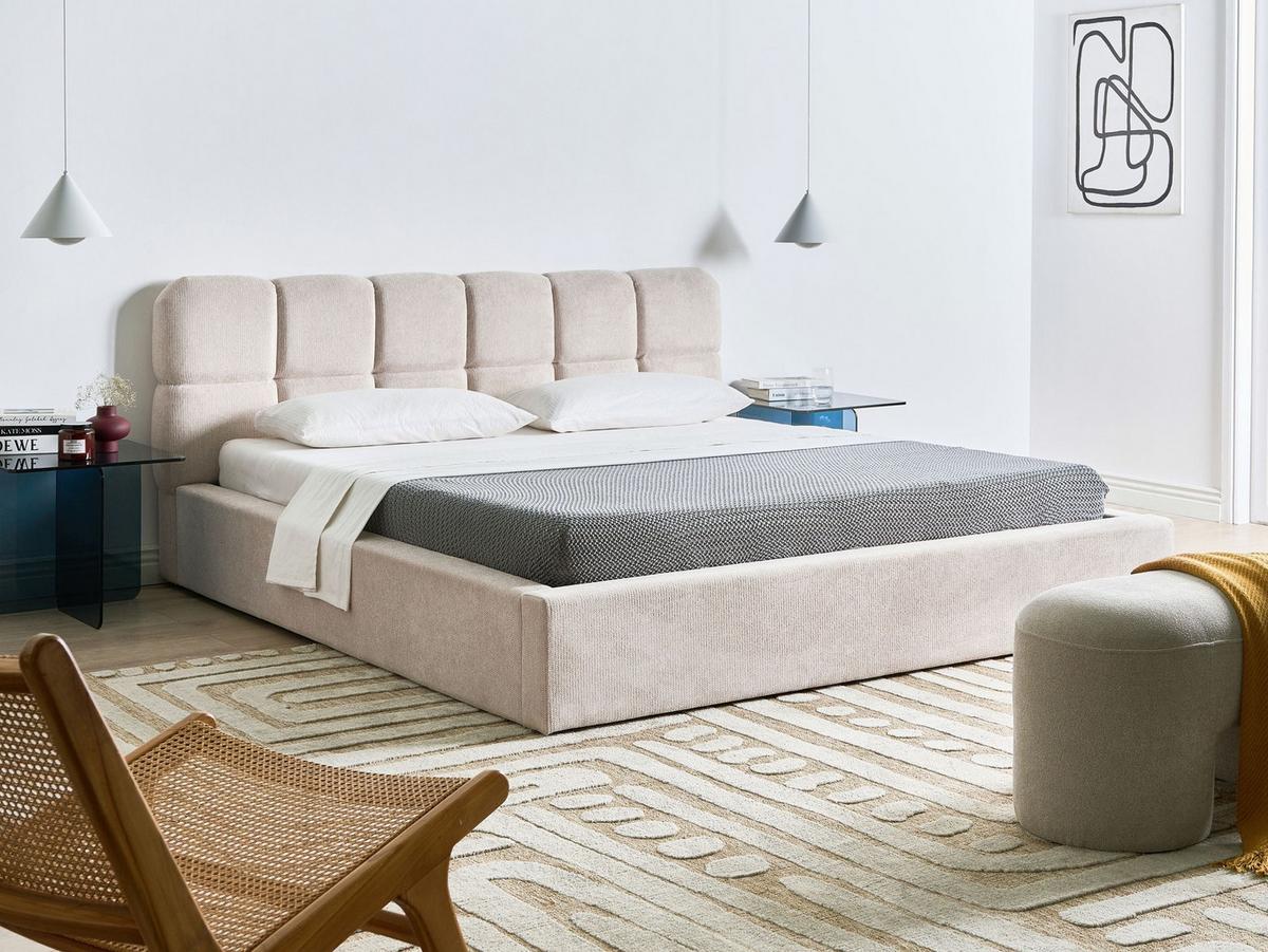 BETT mit Stauraum 180/200 cm Stoff Hellbeige Baston - Beige, Textil (180/200cm) - Beliani