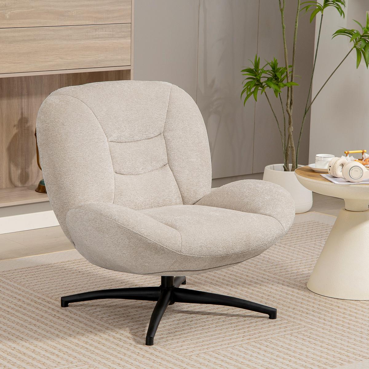 LOUNGESESSEL Polyester Stahl Cremeweiß - Creme/Schwarz, Textil (83/85/89cm) - HOMCOM
