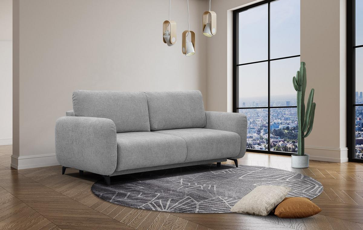 SOFA DRAKE 3-Sitzer mit Schlaffunktion, hellgrau - Hellgrau/Braun, Holz/Textil (232/90/107cm) - Wozimo