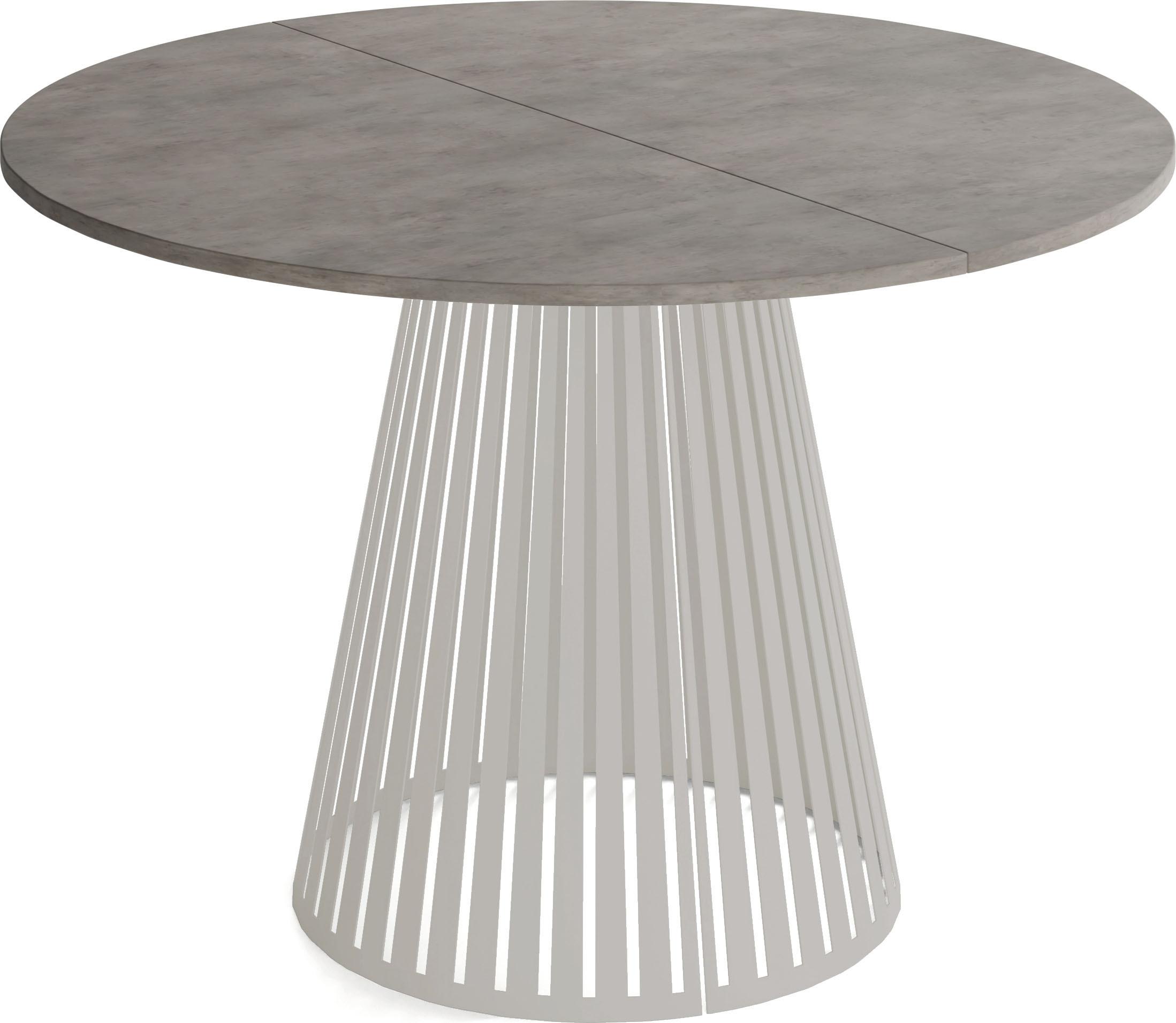 ESSTISCH Naro rund ausziehbar mit Lamellen-Metallgestell in Grau-Beige, Beton-Optik Dunkelgrau 120-200/120/76 cm - Kaschmir/Dunkelgrau, Holzwerkstoff/Metall (120/196/76cm) - WFL GROUP