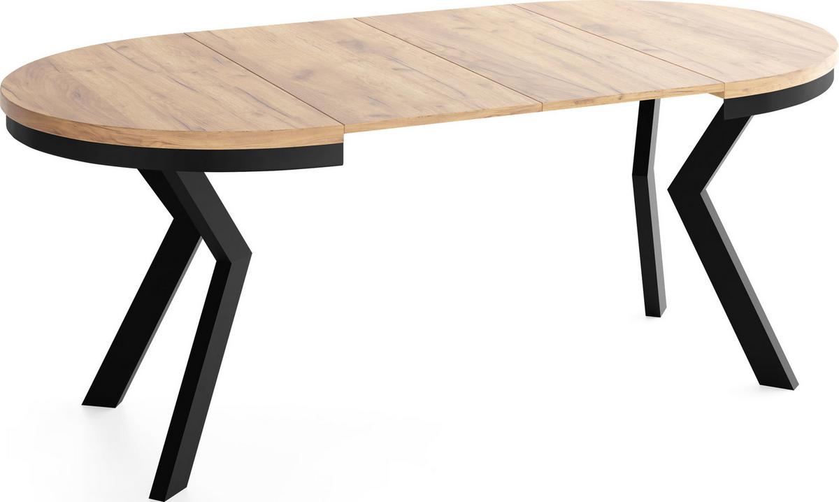 ESSTISCH Savio Neo rund ausziehbar verlängerbar, Eiche Braun 90-190/90/77 cm - Eiche Wotan/Schwarz, Holz/Holzwerkstoff (90/190/77cm) - WFL GROUP