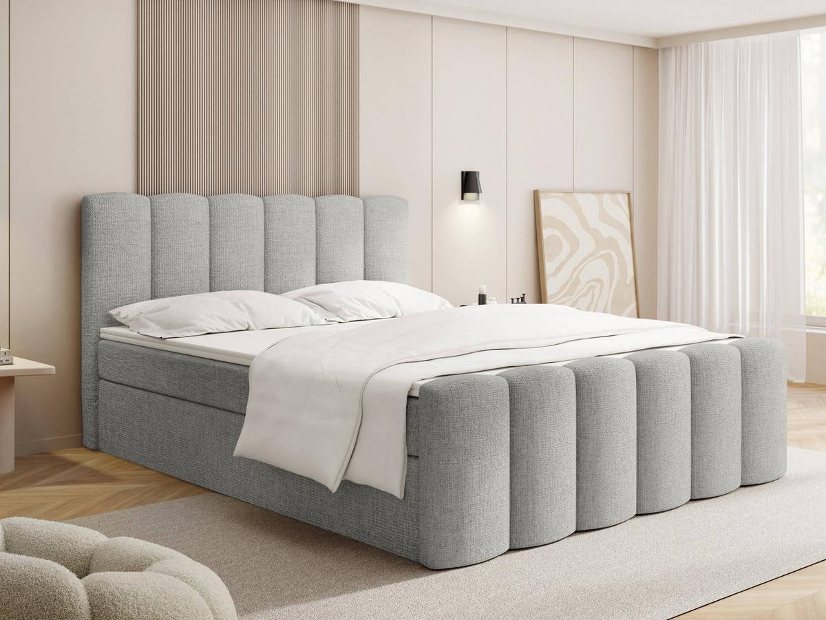 BOXBETT Serenity mit Bettkasten, Grau Chenille 120x200 cm – inkl. H4 Taschenfederkern Matratze & Foam Topper - Schwarz/Grau, Holz/Holzwerkstoff (120/200cm) - WFL GROUP