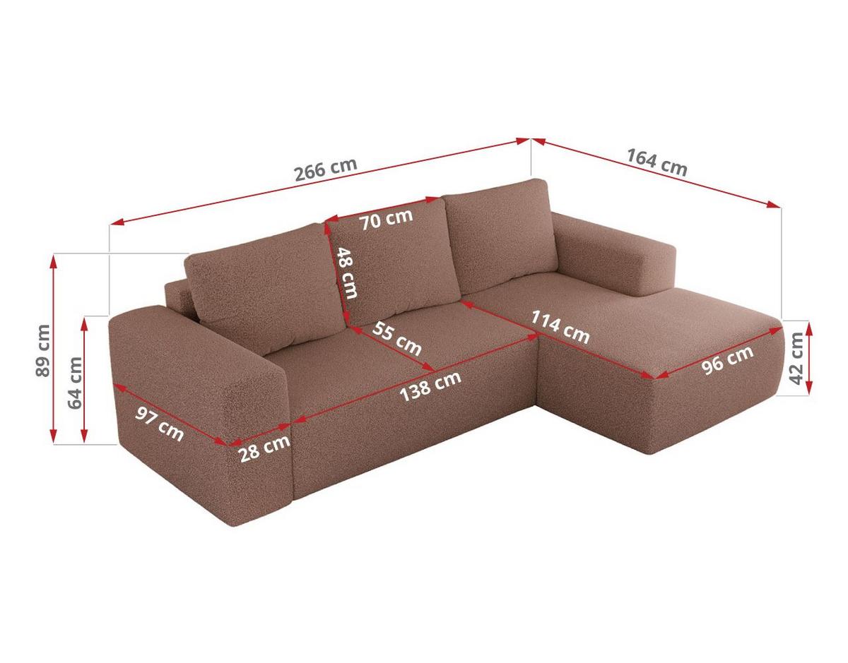 ECKSOFA TRENTINO L Rosa Boucle - Rechts - Schwarz/Rosa, Kunststoff/Textil (164/266cm) - MKS