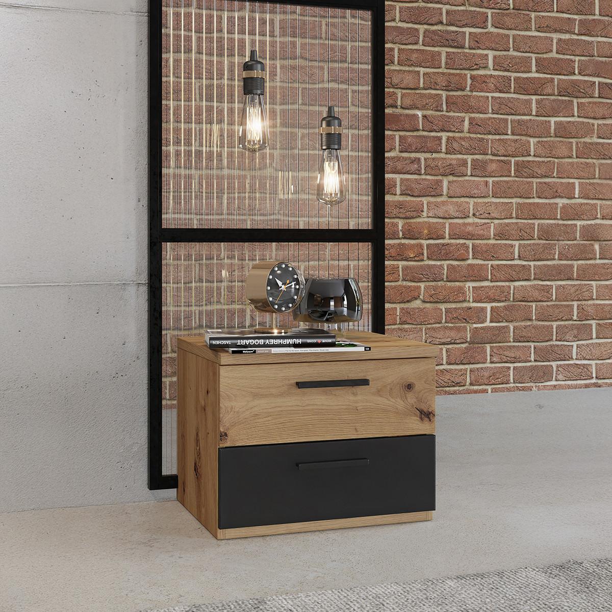 NACHTTISCH Alec Holz und Schwarz - Schwarz, Holzwerkstoff (46.3/36.5/40cm) - Petits-meubles