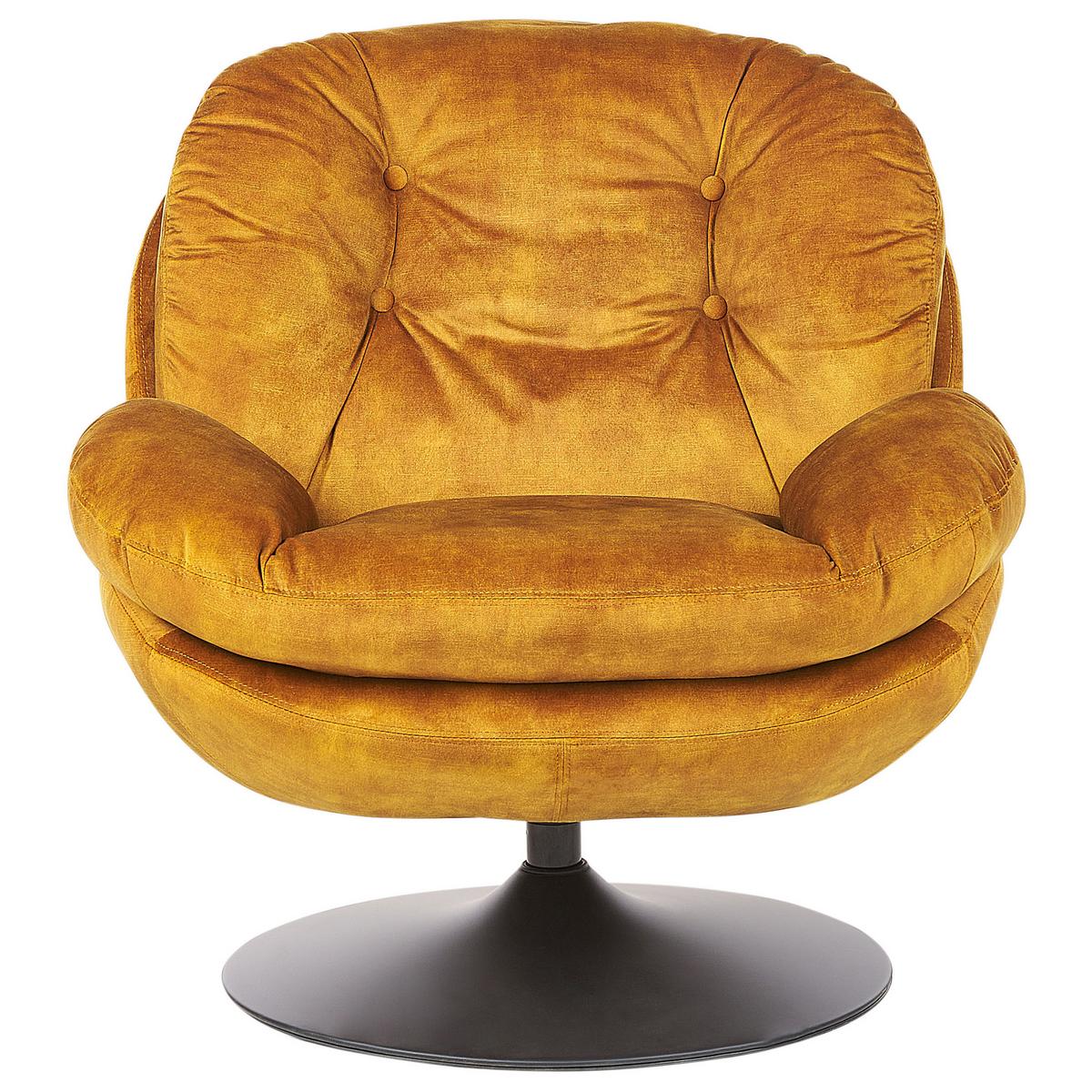 SESSEL Samtstoff Senfgelb Nolvik - Gelb/Schwarz, Textil (82/82/85cm) - Beliani