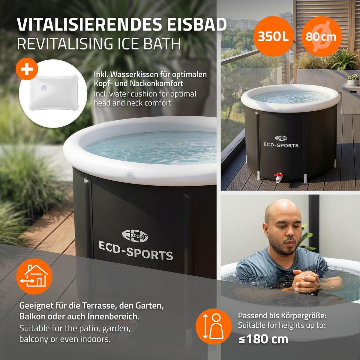 EISBAD Ø80 cm 350L Schwarz-Weiß aus Oxford-Gewebe - Schwarz, Kunststoff (80/75/80cm) - ECD-Germany