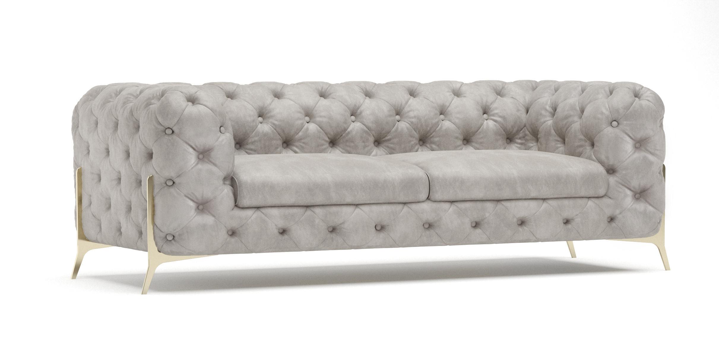 CHESTERFIELD-SOFA 3-Sitzer Vertex Grau Samt - Goldfarben/Grau, Holz/Textil (225/75/100cm) - S-Style Möbel