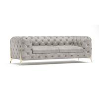 CHESTERFIELD-SOFA 3-Sitzer Vertex Grau Samt - Goldfarben/Grau, Holz/Textil (225/75/100cm) - S-Style Möbel
