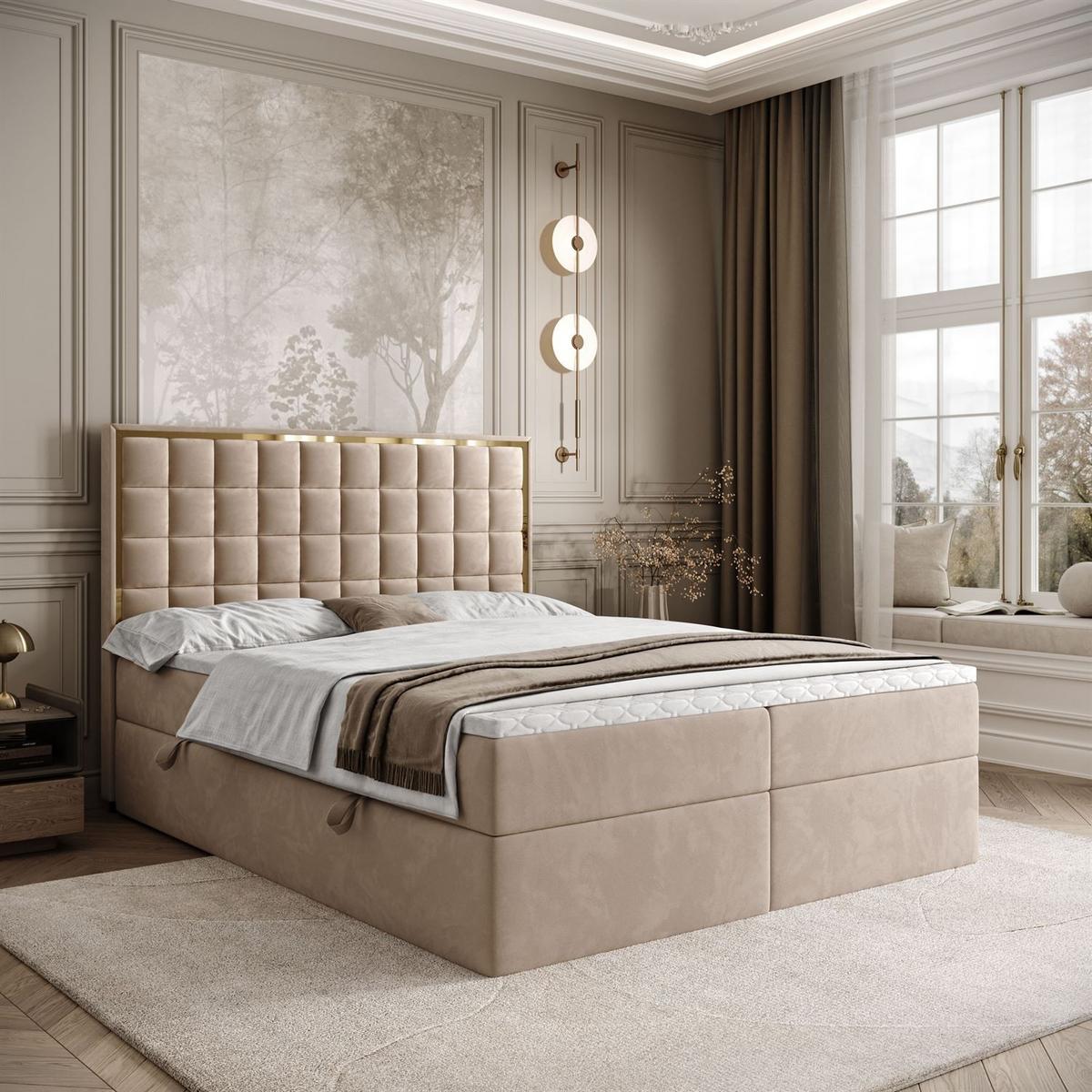 BOXSPRINGBETT ISADORA GOLD mit Bettkasten und Topper 180x200 cm Royal Velvet 170 - Beige, Textil - Lookway