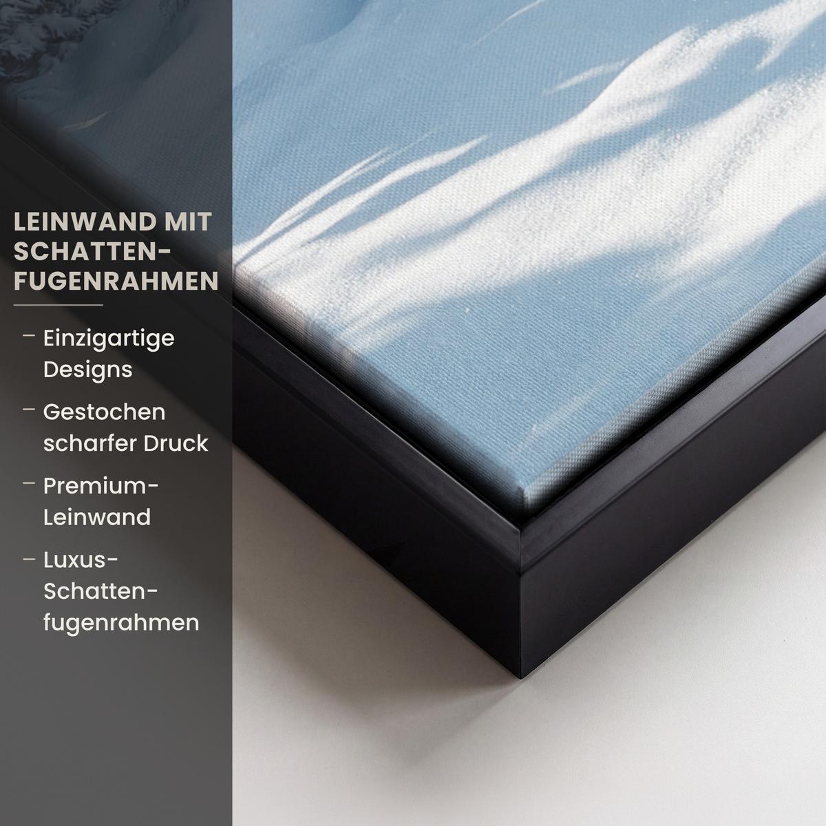 LEINWAND Bilder mit Rahmen - Winterlandschaft - Natur - Berge - Bäume - Schnee - 50x50 - Hellblau, Textil (50/50cm) - MuchoWow