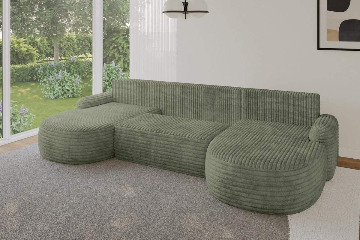 WOHNLANDSCHAFT mit Schlaffunktion und Bettkasten LIRA-U - 335x172x89 Olive - Olivgrün, Holzwerkstoff/Textil (335/89/172cm) - ALTDECOR