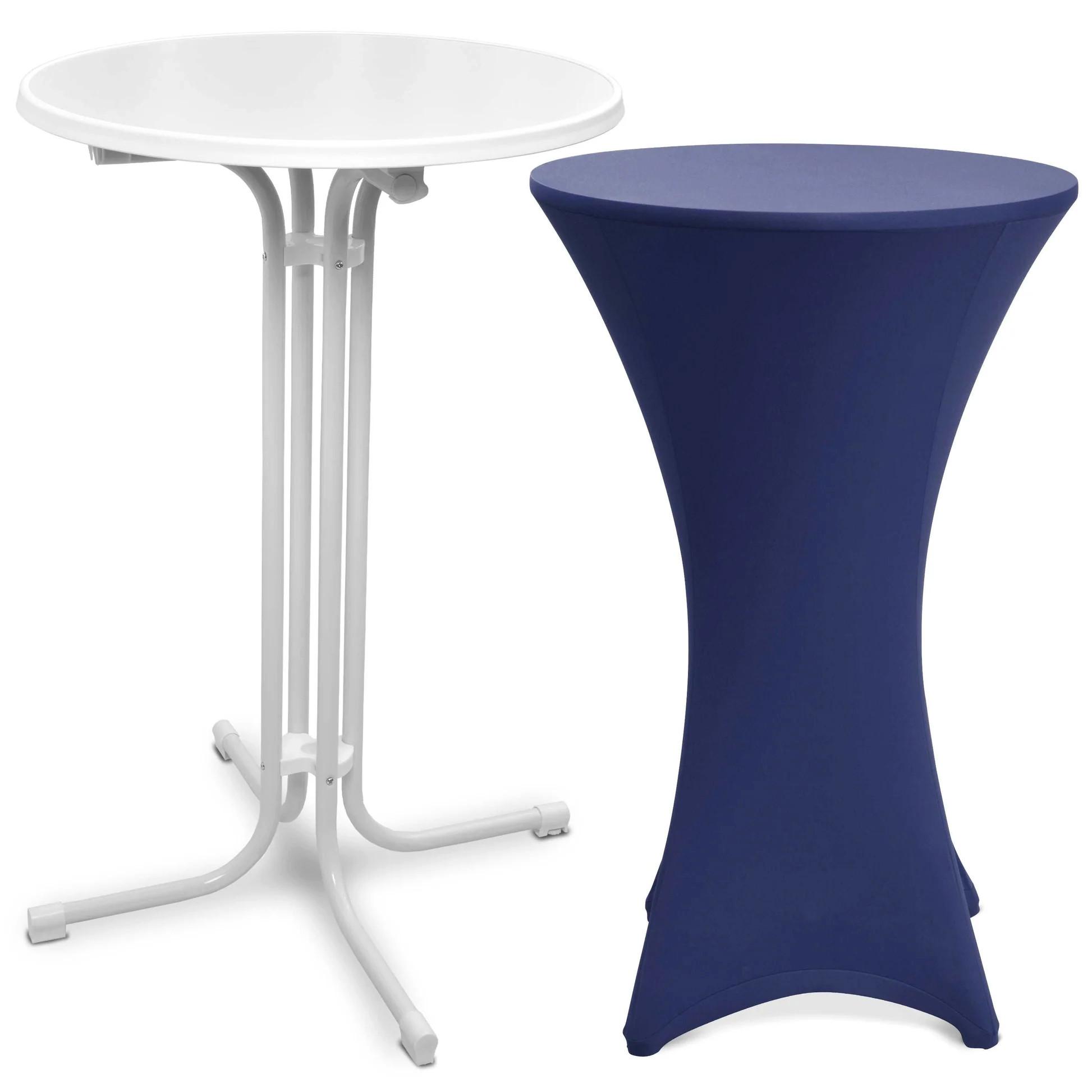 STEHTISCH Bellini Ø 80cm Weiß mit Stella Stehtischhusse Ø 80cm Blau - Blau, Metall (80/80/110cm) - Beautissu 