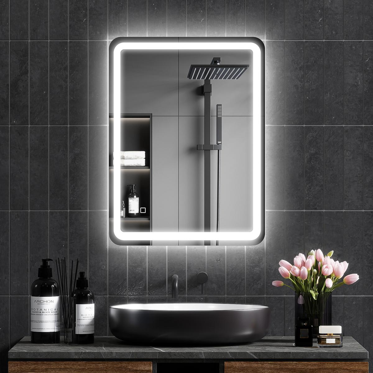 BADSPIEGEL Hartglas Silber - Silberfarben, Glas (60/4/80cm) - HOMCOM