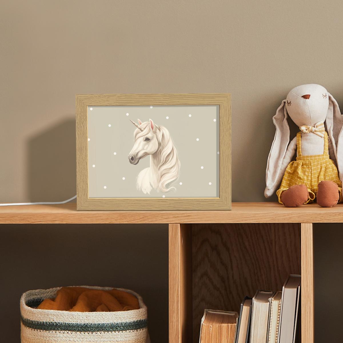 NACHTTISCHLAMPE Einhorn - Weiß - Punkte 20x15 cm - Taupe, Holzwerkstoff (8/20/15cm) - OnlyWow