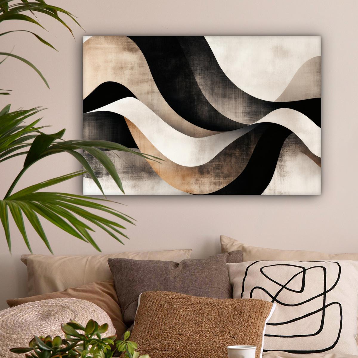 LEINWANDBILD Abstrakt - Wellen - Schwarz - Verwittert Gemälde 60x40 cm - Trüffeleichefarben, Textil (60/40cm) - MuchoWow