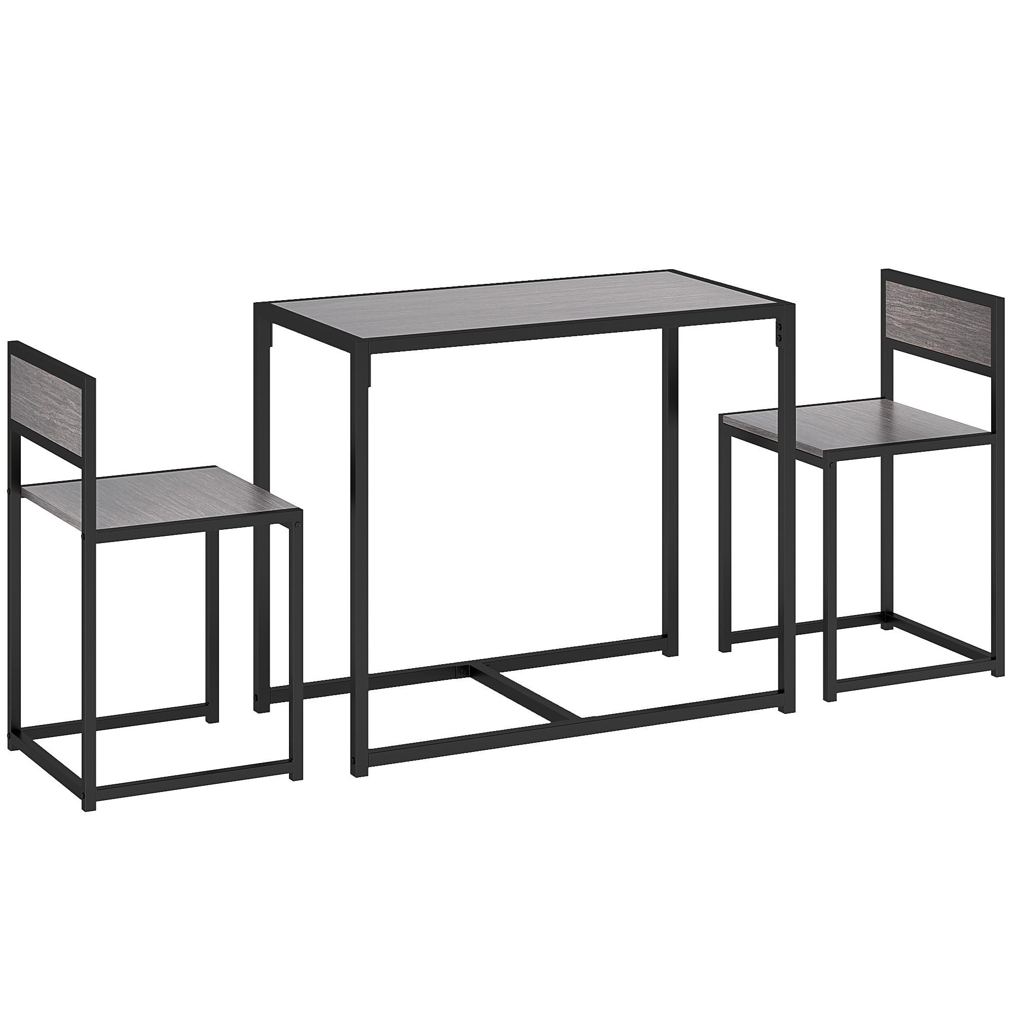 ESSGRUPPE 3-teilig aus Metall MDF Grau - Schwarz/Grau, Holzwerkstoff/Metall (47/76/90cm) - HOMCOM