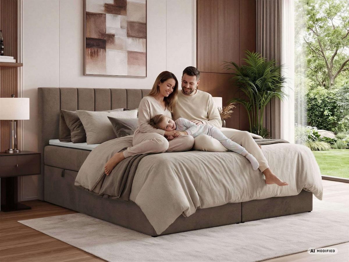 BOXBETT ALVER 200/200 - Braun Velvet - Topper T25 - H3 - Schwarz/Braun, Kunststoff/Textil (200/200cm) - MKS