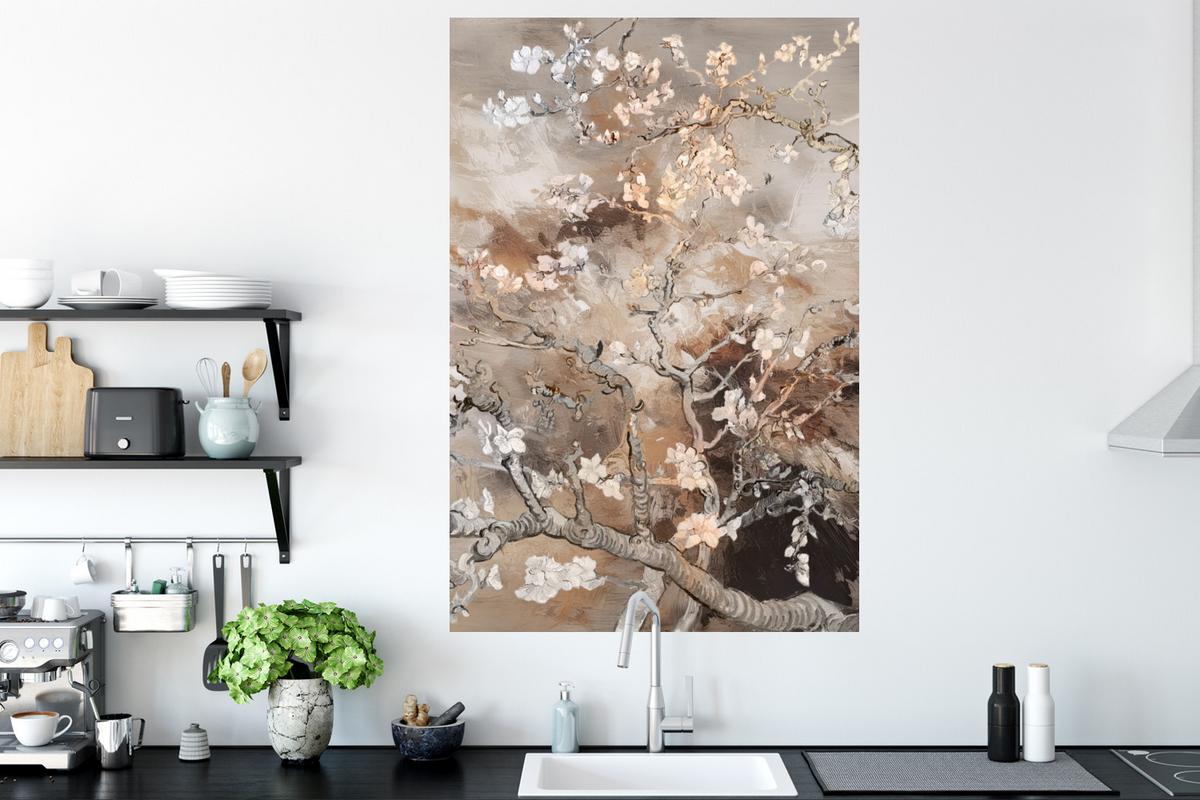 WANDTATTOO Mandelblüte - Kunst - Van Gogh - Beige - Abstrakt Wandaufkleber 80x120 cm - Braun, Kunststoff (80/120cm) - MuchoWow