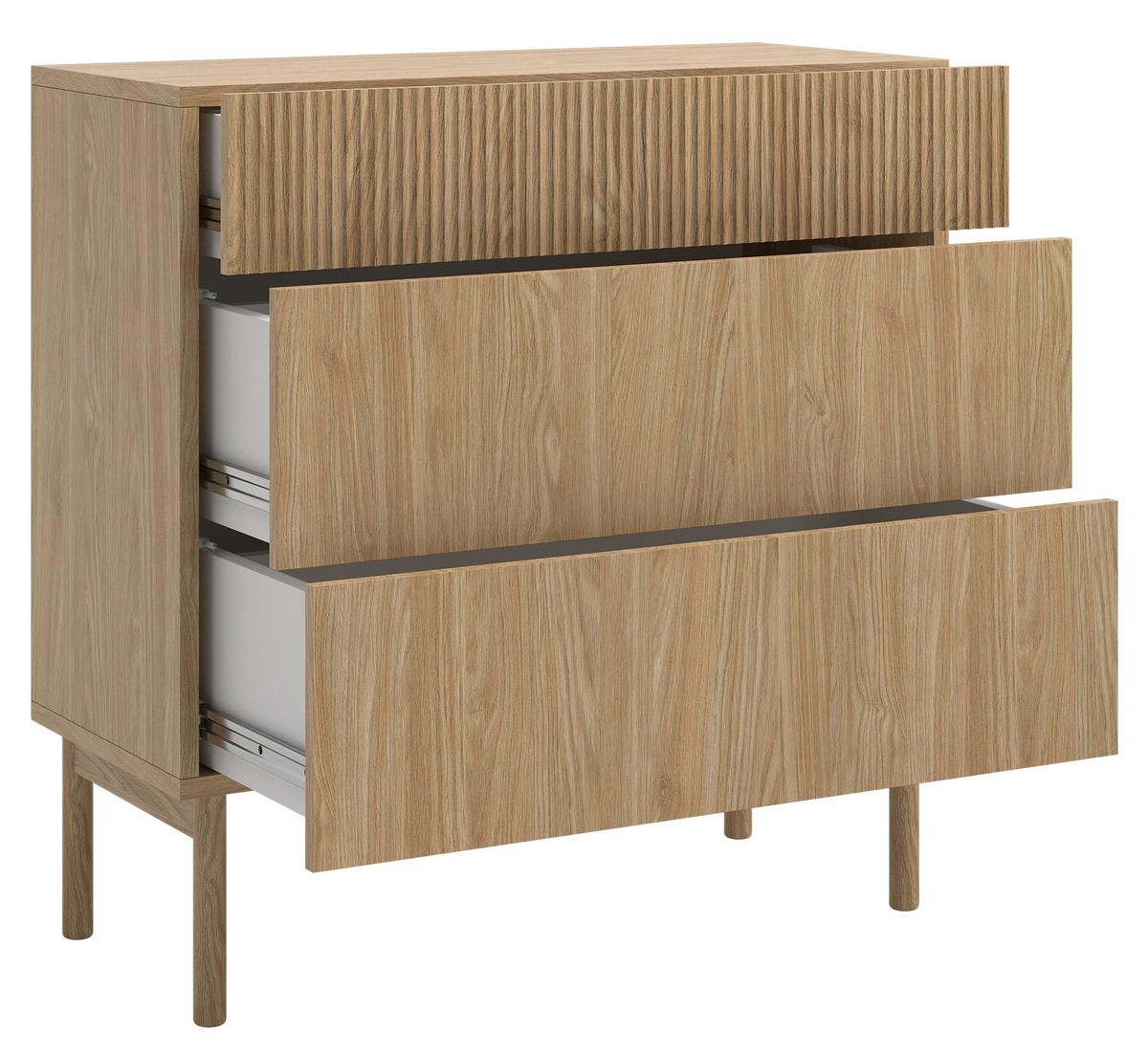 KOMMODE Nolie Eichenholzoptik mit 3 Schubladen 90 cm - Eichefarben, Holz/Holzwerkstoff (90/90.6/38cm) - Selsey