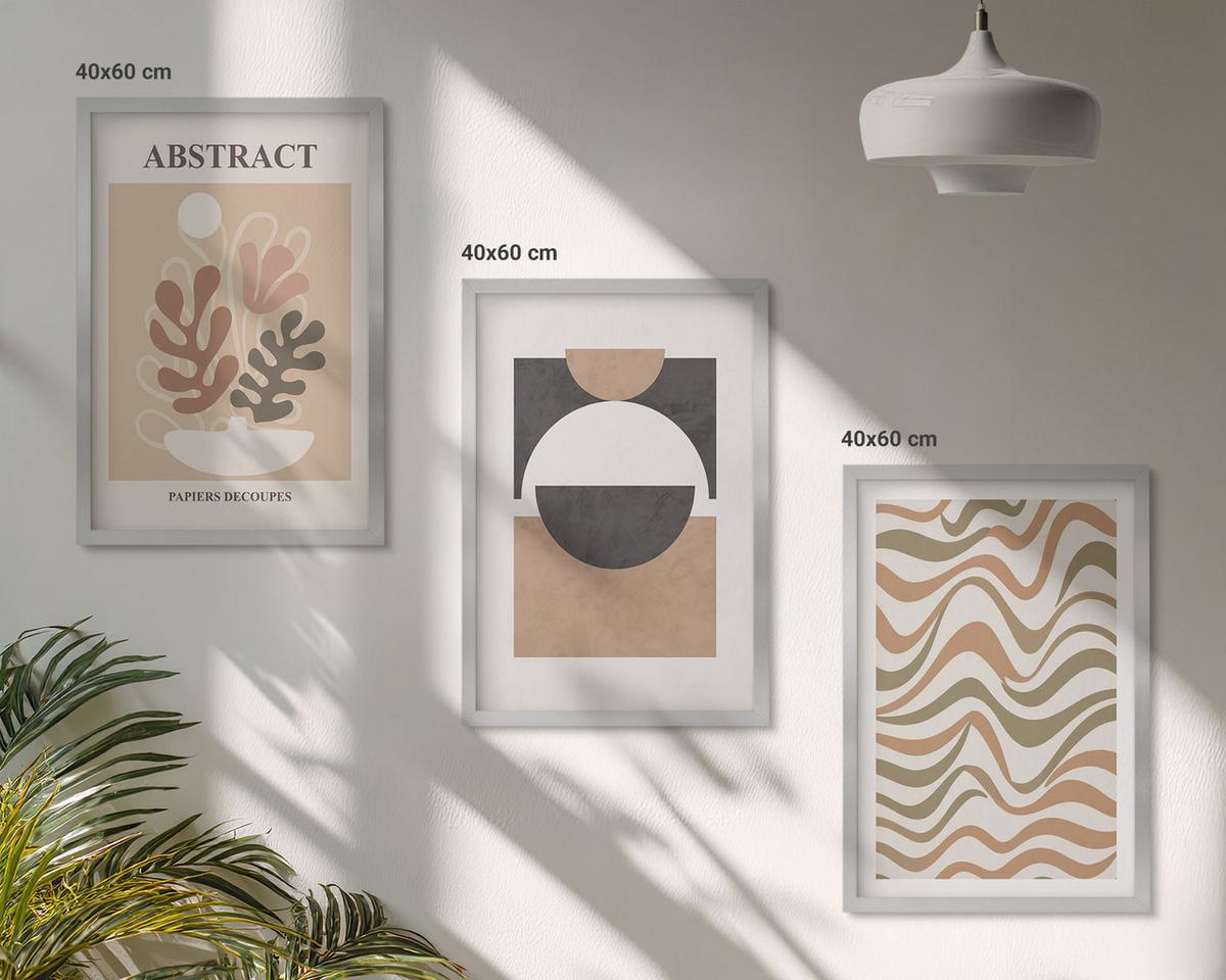 BILDER SET 3er Set - 40x60 cm Silberner Rahmen - Abstrakte Formenmuster - Silberfarben, Kunststoff (40/60cm) - TULUP