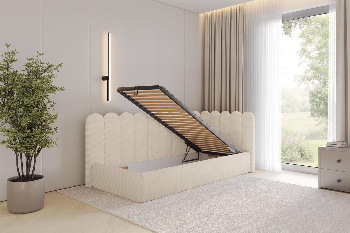 EINZELLBETT Jugendbett mit Bettkasten und Matratze H3/H4, Links - ARTY 100x200 Beige - Creme, Holzwerkstoff/Textil (100/200cm) - ALTDECOR