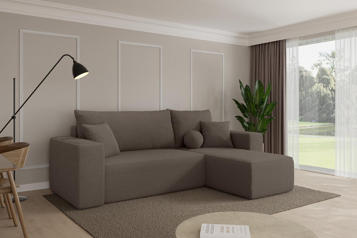 ECKSOFA mit Schlaffunktion Ottomane Rechts SENO-L 249x139x85 Braun Bouclé - Schwarz/Braun, Holzwerkstoff/Kunststoff (249/139cm) - ALTDECOR