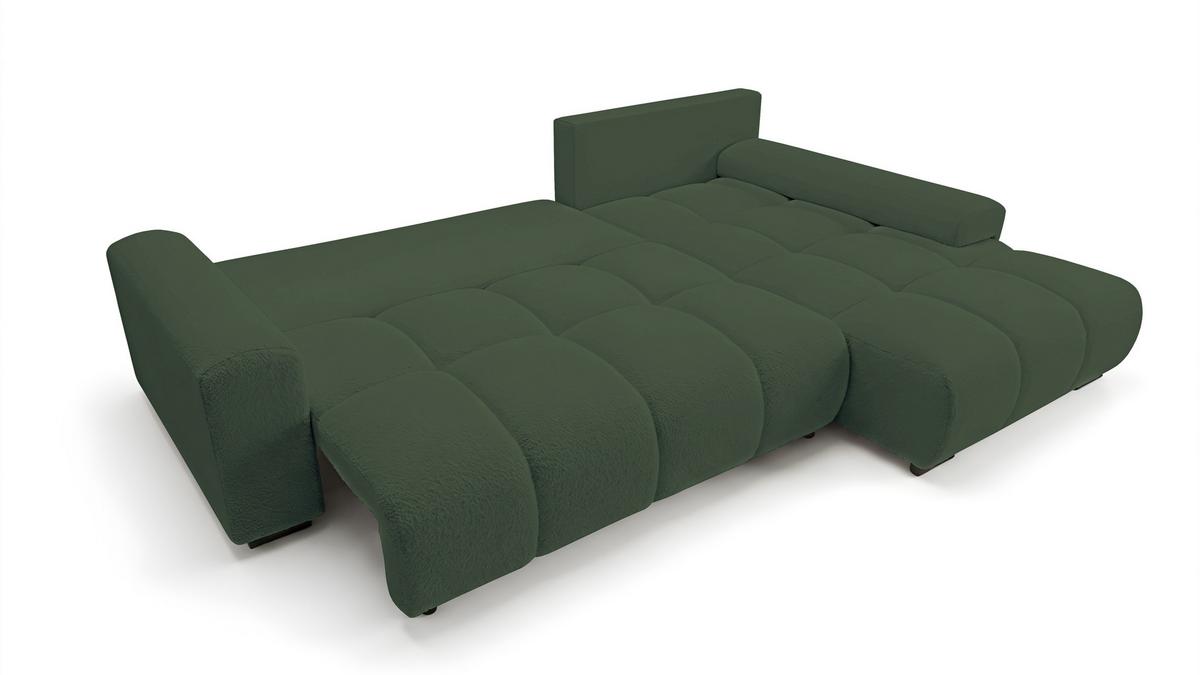 ECKSOFA Ovia mit Bettkasten und Schlaffunktion, Bouclé-Stoff in L-Form - Grün, Textil (270/185cm)