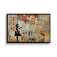 POSTER MIT RAHMENGERAHMTES BILD Graffiti - Banksy - Mädchen - Straßenkunst 120x80 cm - Sandfarben, Papier (120/80cm) - MuchoWow