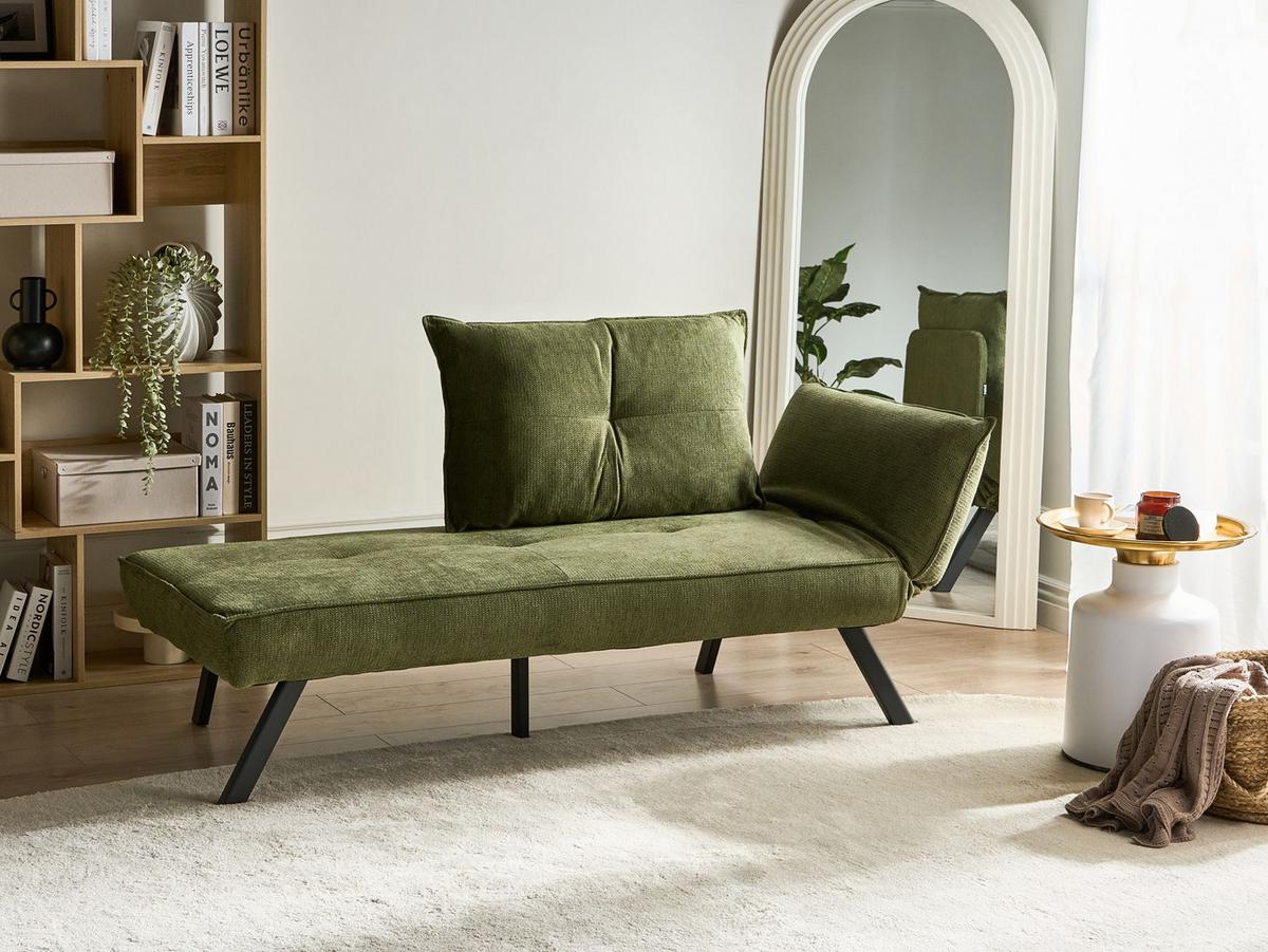 CHAISELONGUE-RECHTSSEITIGE Grün Rocamadour - Schwarz/Grün, Textil (150/83/72cm) - Beliani