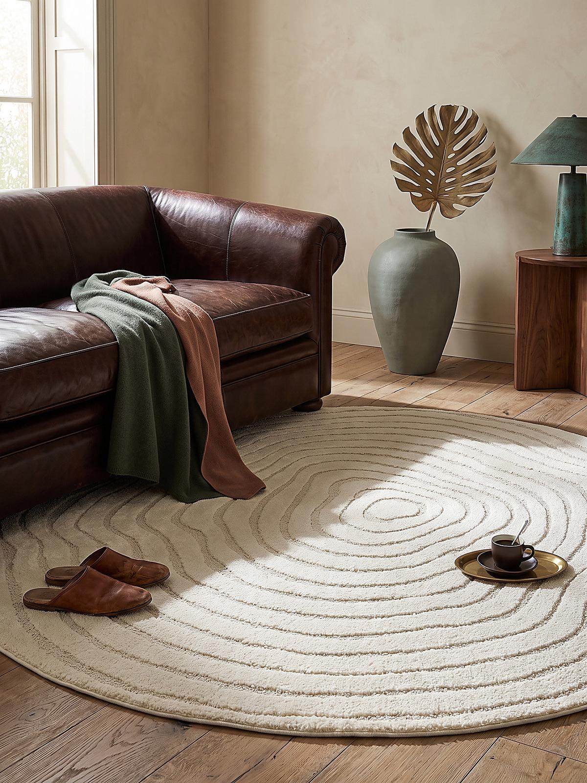 RUNDTEPPICH Streifen CETINA Polypropylen Creme 160 x 160 cm - Beige, Textil (160/160cm) - KADIMA DESIGN