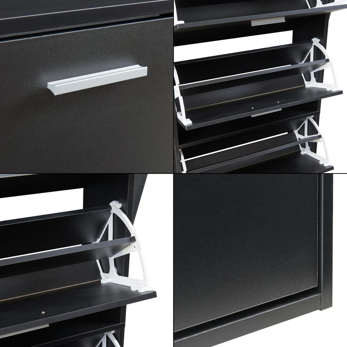 SCHUHSCHRANK Sykkylven - Schwarz, Holzwerkstoff (60/134/24cm) - [en.casa]