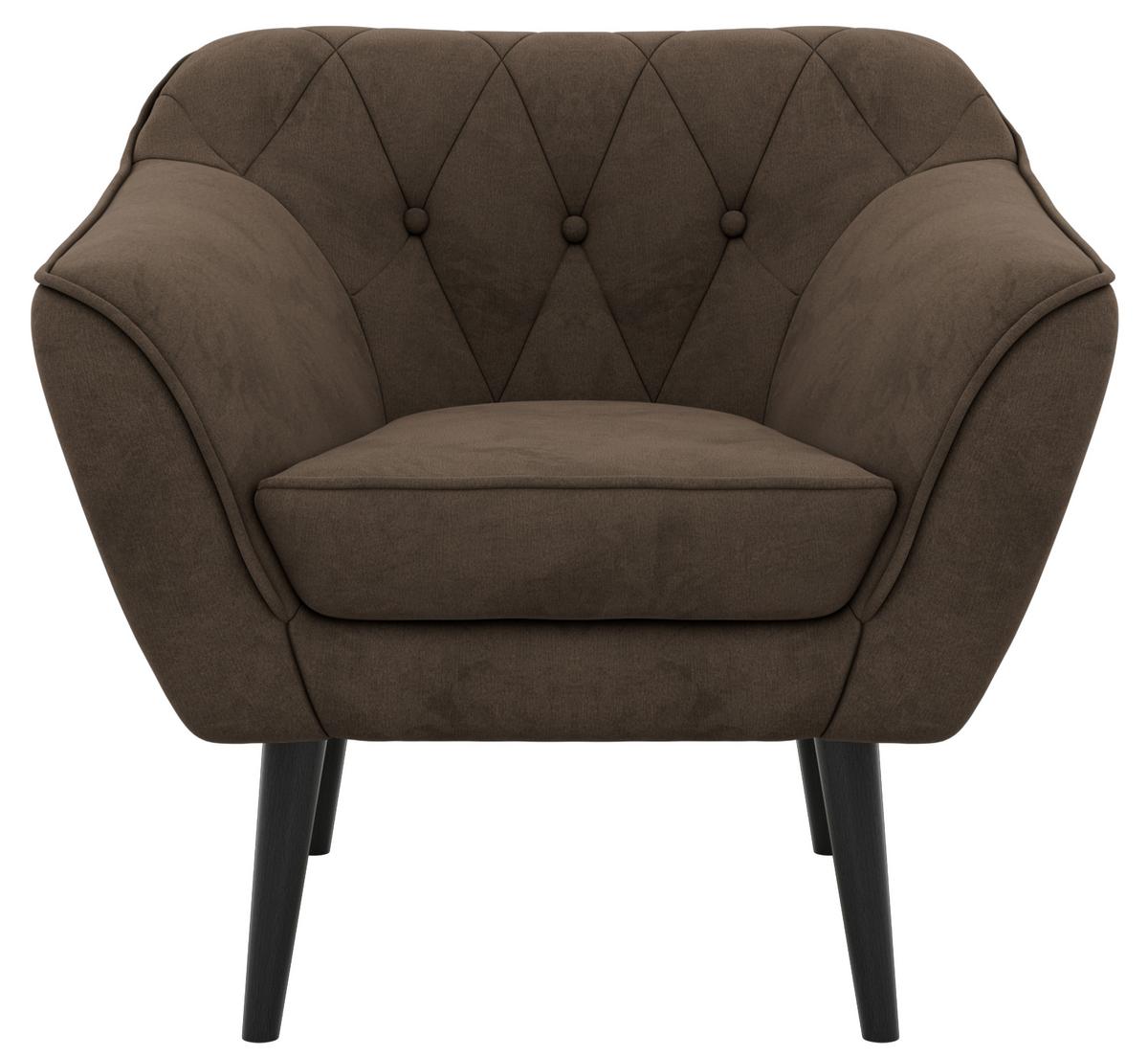 SESSEL PIRS - Braun Velvet - Schwarze Beine - Dunkelbraun/Schwarz, Holzwerkstoff/Textil (80/75/74cm) - MKS