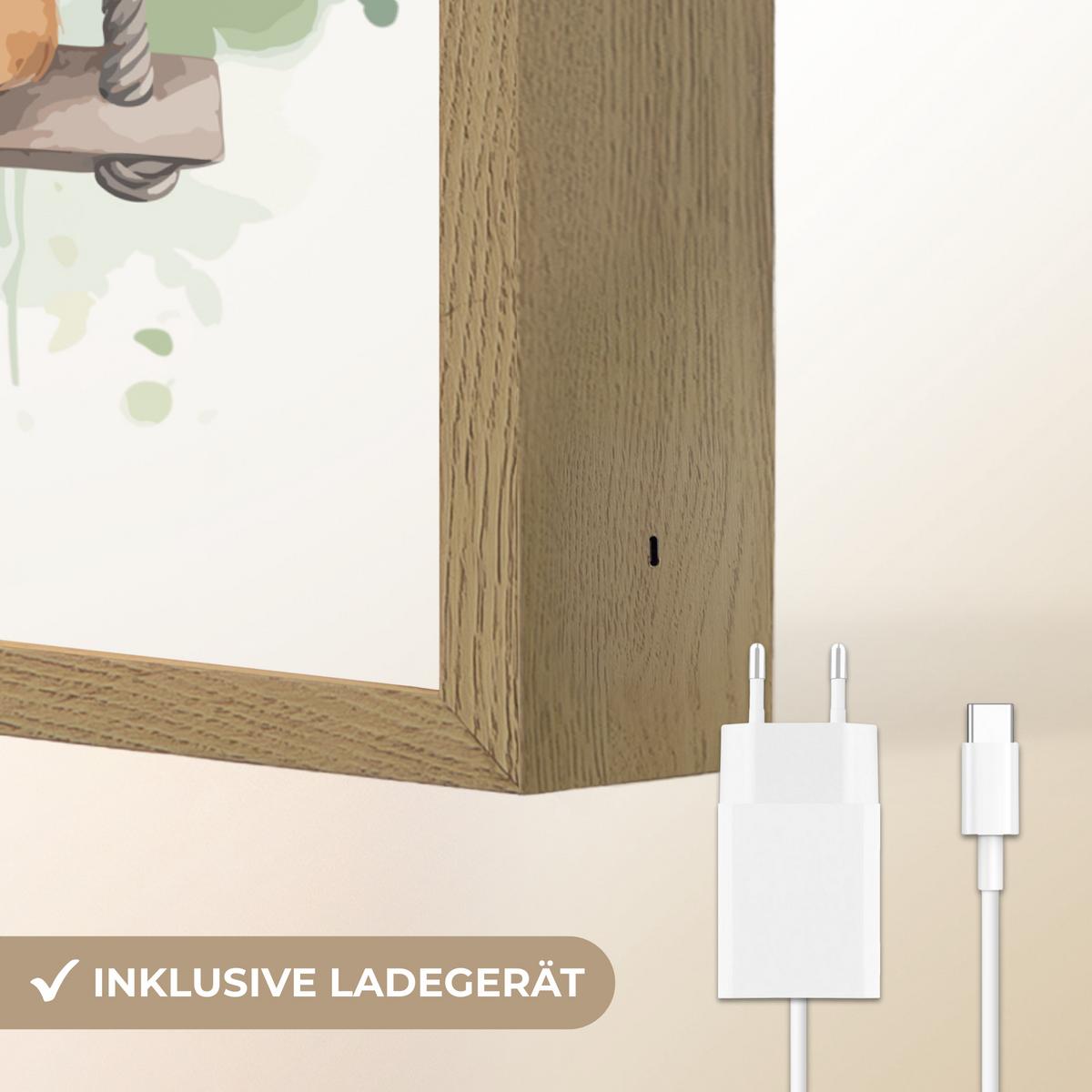 WANDLEUCHTE MIT AKKU Löwe - Tier - Kinder - Dschungel 30x40 cm - Weiß, Holzwerkstoff (30/40/8cm) - OnlyWow