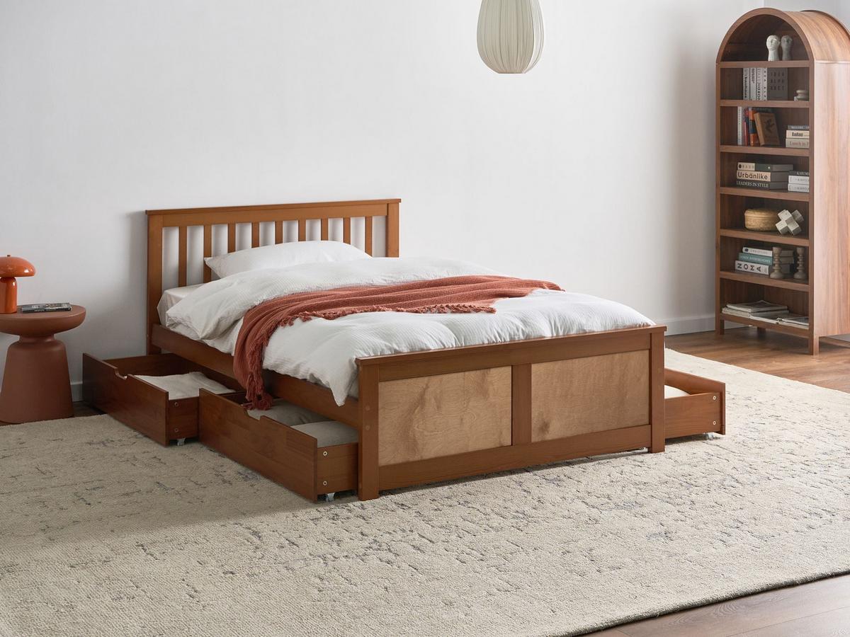 BETT mit 4 Schubladen 120/200 cm Kiefernholz Braun Olendon - Braun, Holz (120/200cm) - Beliani