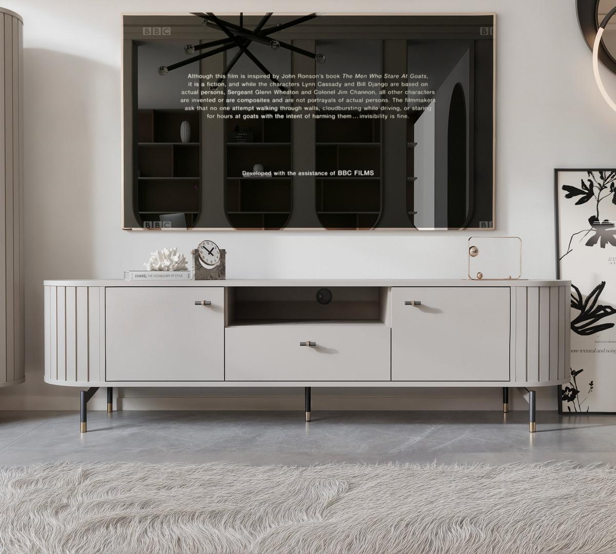 TV-LOWBOARD geriffelt, mit Schublade, Kaschmir - Kaschmir, Holzwerkstoff (180/49/40cm) - Idohome