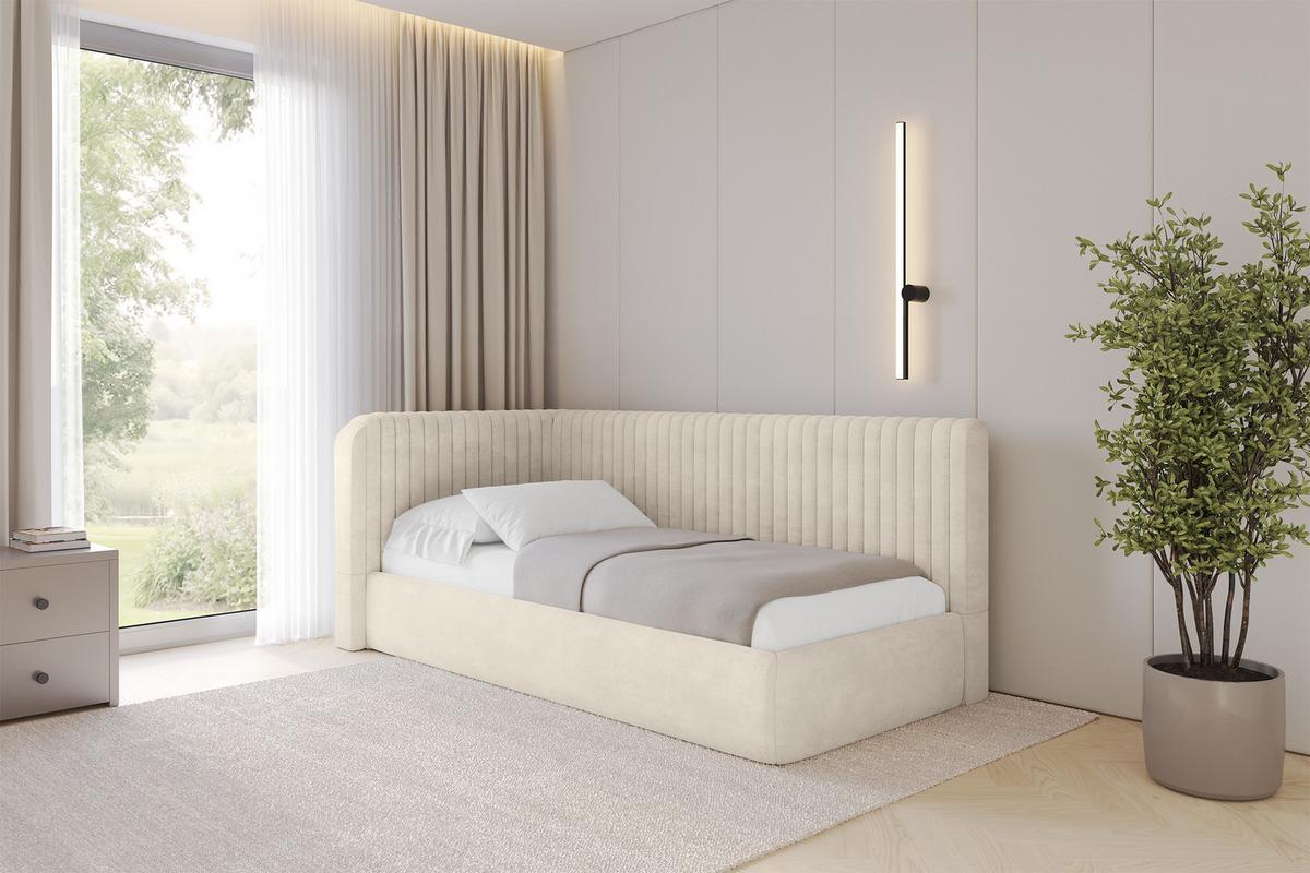 EINZELLBETT Jugendbett mit Bettkasten, Rechts - AURY 100x200 Beige - Naturfarben, Holzwerkstoff/Textil (100/200cm) - ALTDECOR