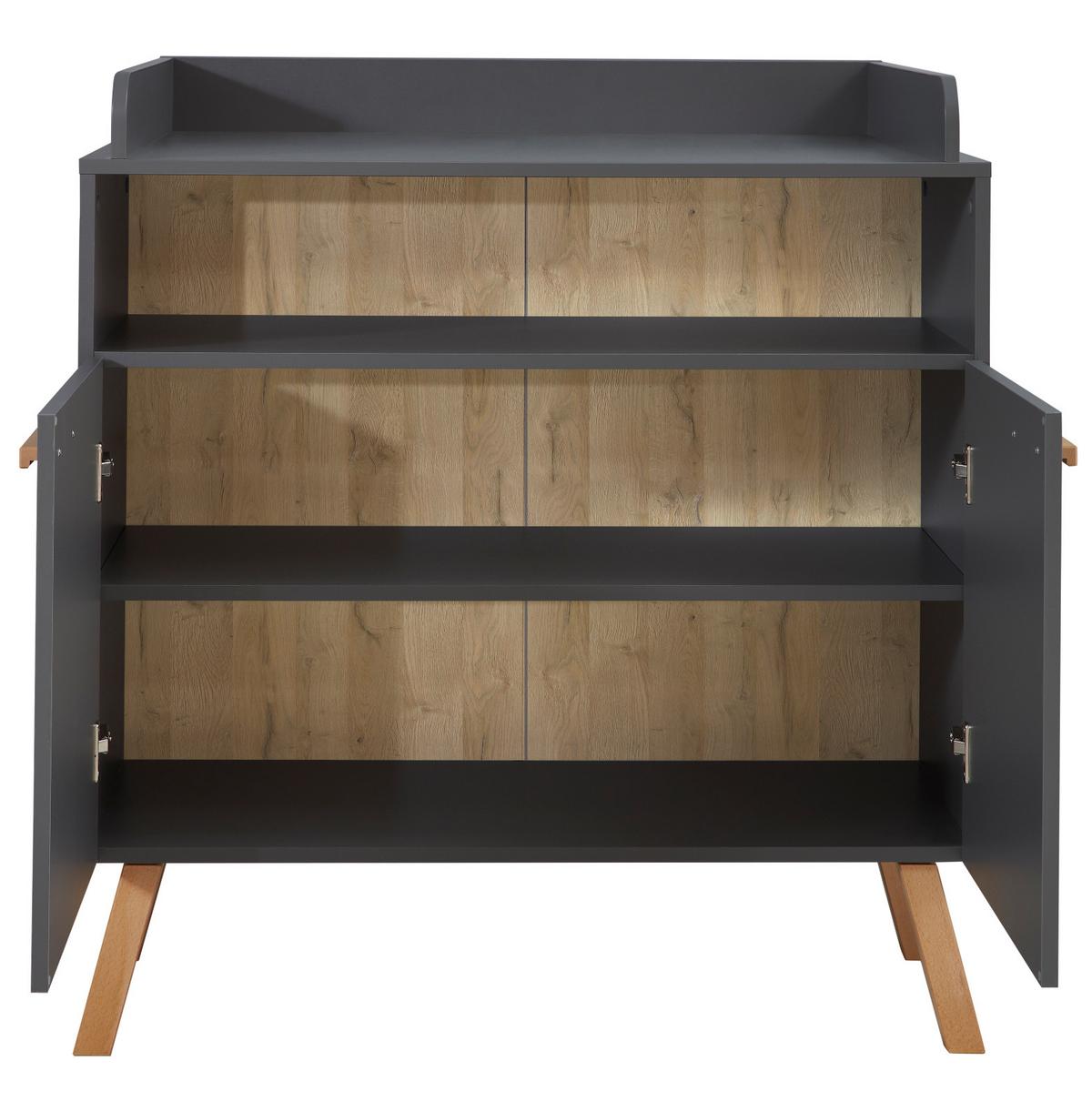 WICKELKOMMODE grau matt mit Buche massiv, Wickeltisch 96 x 105 cm - Eichefarben/Buchefarben, Holz/Holzwerkstoff (78/105/96cm) - Top.Furn