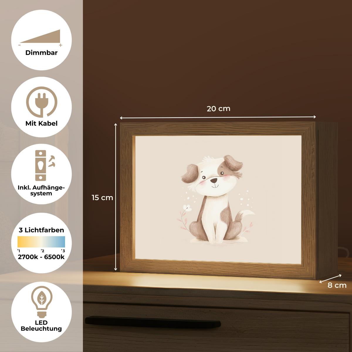 WANDLEUCHTE Hund - Gefleckt - Braun 20x15 cm - Beige, Holzwerkstoff (20/15/8cm) - OnlyWow