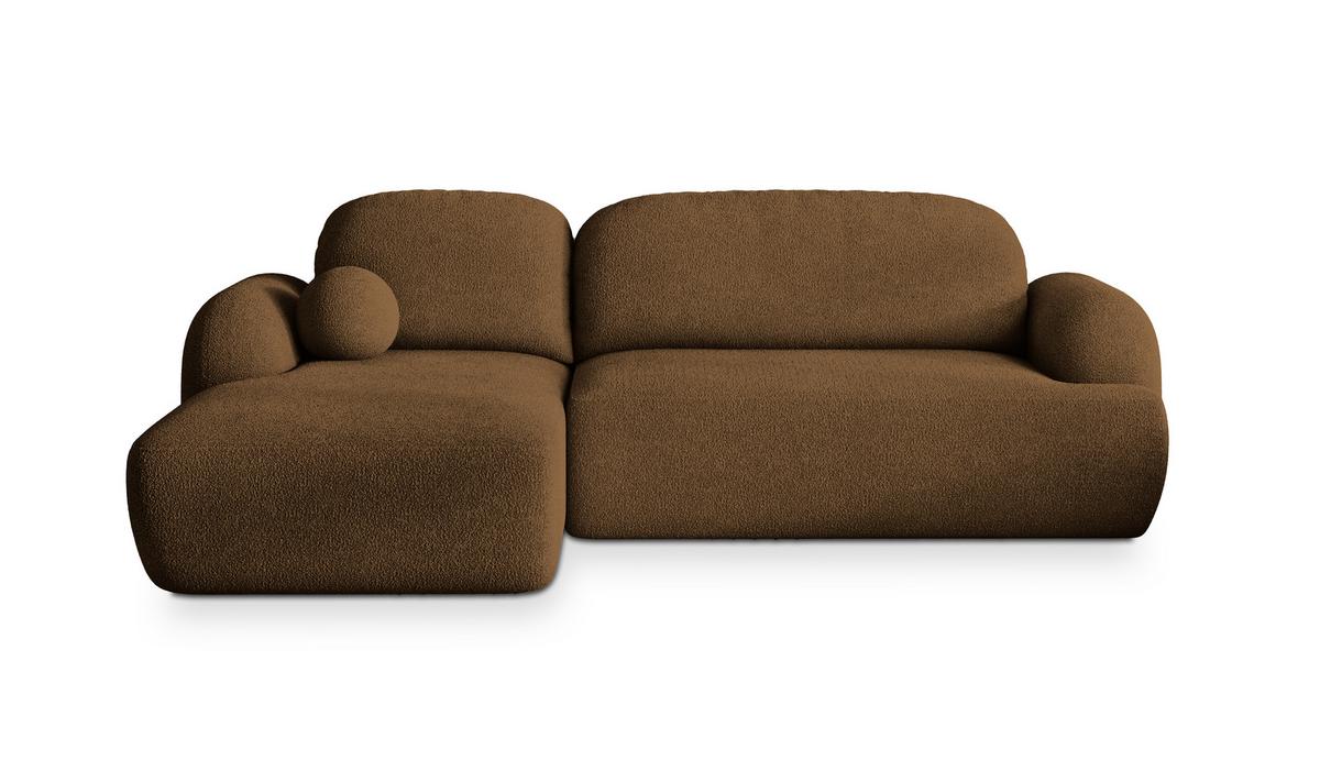 ECKSOFA MODENZA N L-S Braun Boucle-Stoff mit Schlaffunktion - Schwarz/Braun, Holz/Kunststoff (266/148cm) - MASSENO