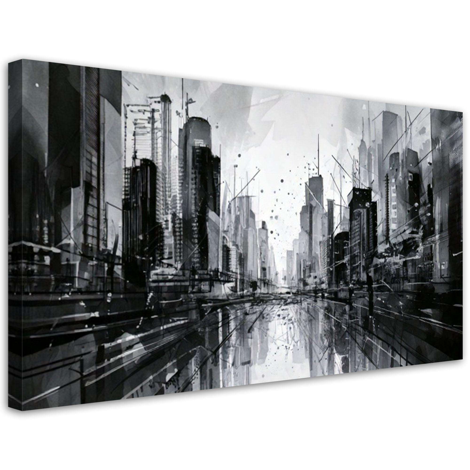 LEINWANDBILD Stadt Architektur Abstraktion Gebäude 100x50cm - Schwarz, Textil (100/50cm) - Feeby