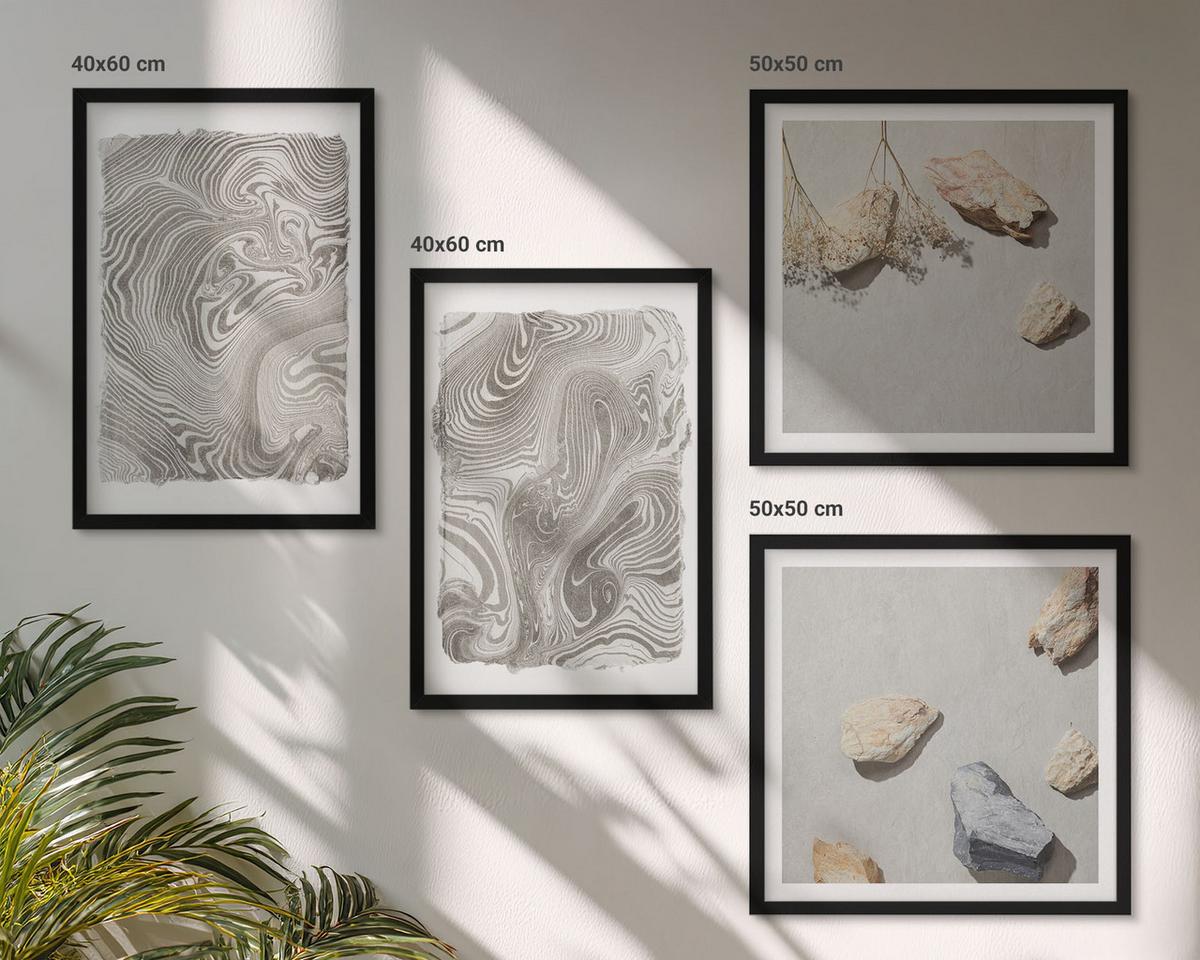 BILDER SET 4er Set - 50x50 cm & 40x60 cm Schwarzer Rahmen - Moderne abstrakte Formen - Schwarz, Kunststoff (50/50cm) - TULUP