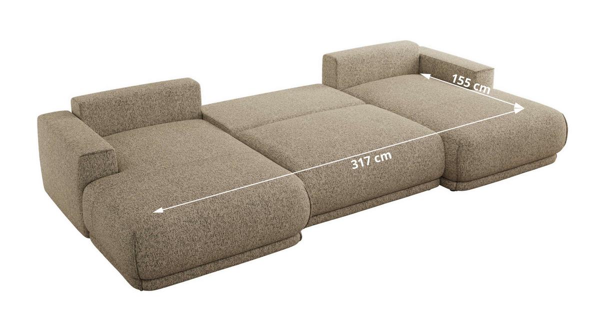 WOHNLANDSCHAFT RINA U Dunkelbeige Strukture - Beige/Schwarz, Kunststoff/Textil (360/85/170cm) - MKS