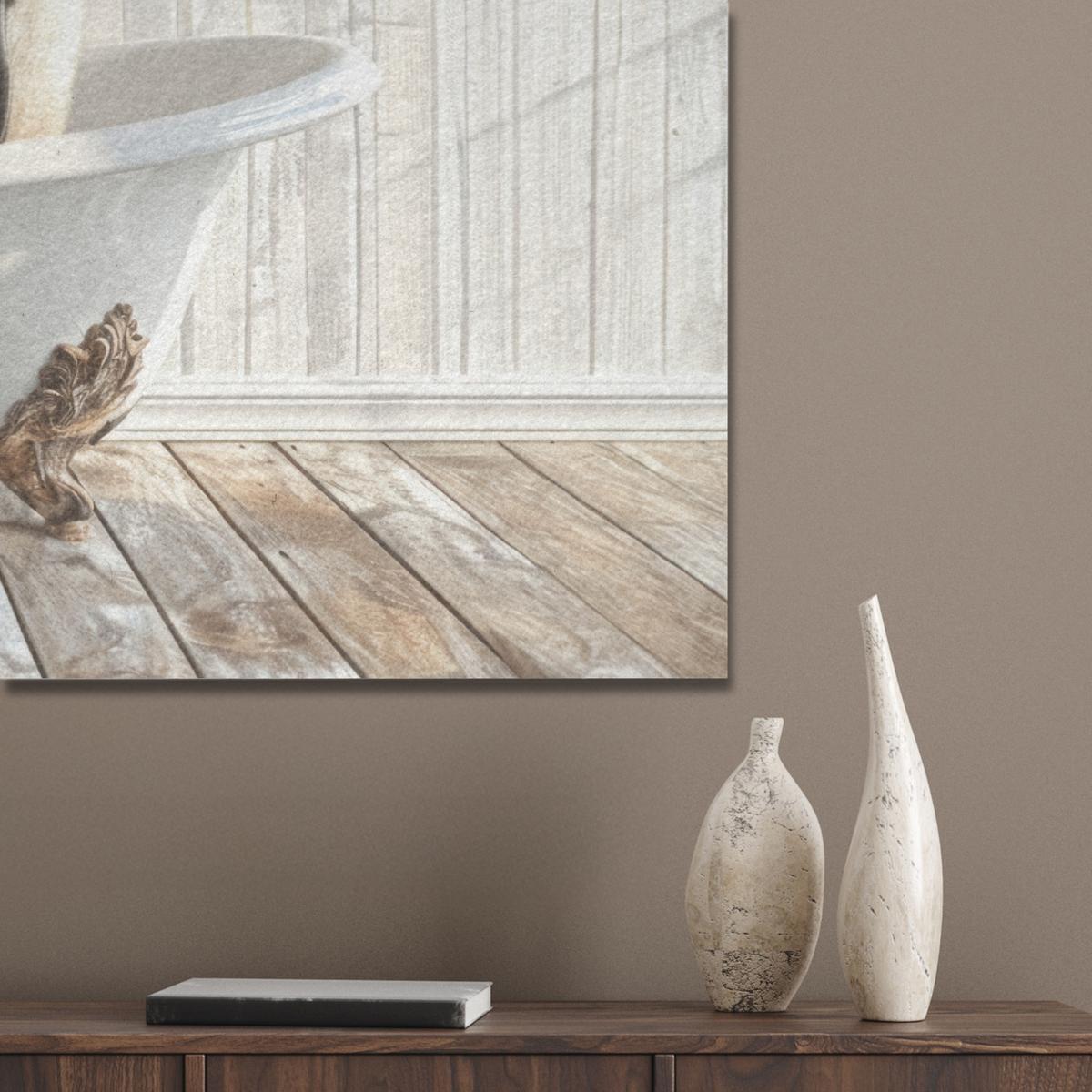 AKUSTIKBILD Vintage - Pinguin - Badewanne - Schaumstoff Wandbild Wohnzimmer 100x70 cm - Schwarz, Kunststoff (100/70/0.9cm) - MuchoWow