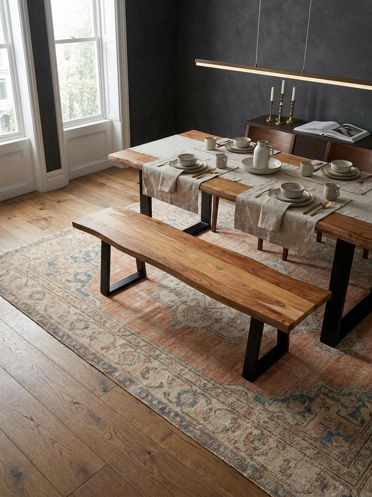 ESSZIMMERBANK Massivholz Metall Baumkante ohne Lehne, Akazie 180x40x46 cm - Schwarz/Braun, Holz/Metall (180/46/40cm) - KADIMA DESIGN